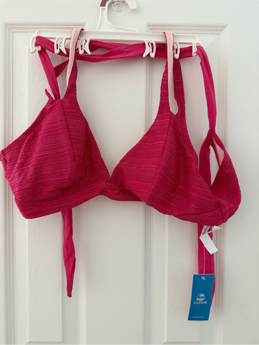 Cupshe Deep Pink Textured Triangle Bikini Top